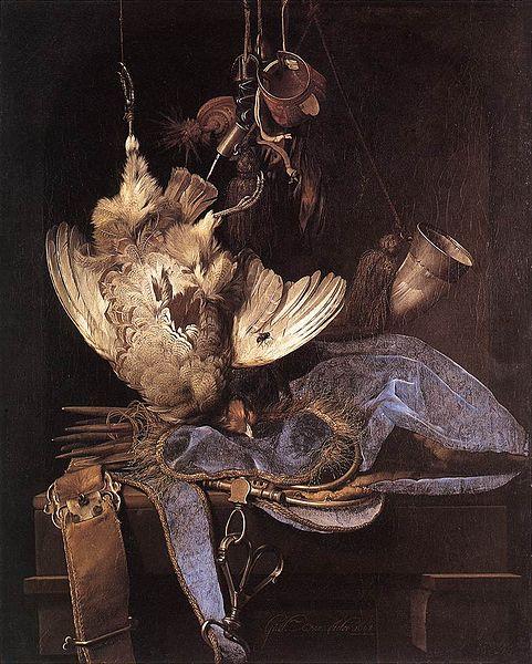 Aelst, Willem van Still Life with Hunting Equipment and Dead Birds oil painting picture